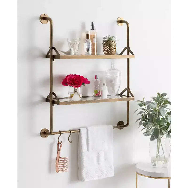 26" x 31" Marit Metal Wall Shelf Gold - Kate & Laurel All Things Decor