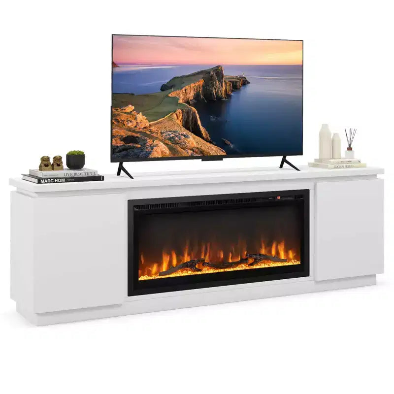 Costway Fireplace TV Stand for TVs up to 80 with Electric Fireplace 3 Adjustable Shelves Black/White