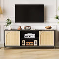 Mobile TV in Rattan per TV da 75 pollici, Centro di Intrattenimento con Spazio di Archiviazione, Tavolo Consolle TV da 65 pollici per Soggiorno, Camera da Letto