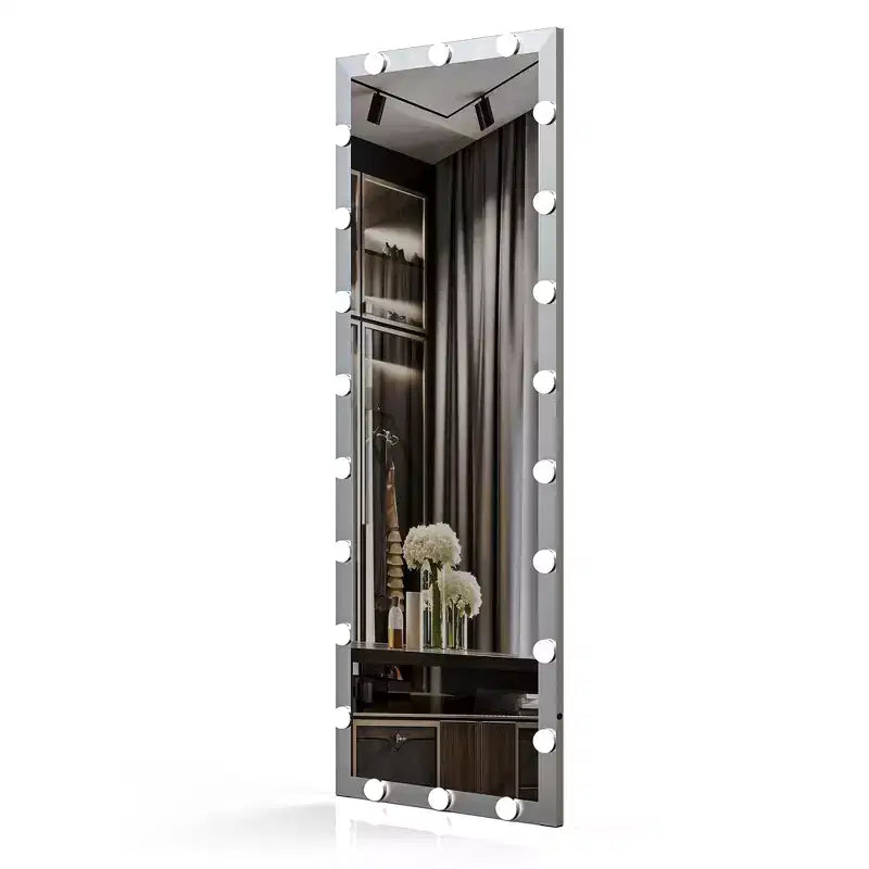 63x24 Silver Hollywood Full Length Mirror with Lights: 4 Color Modes, Touch Control, Wall Mounted or Standing