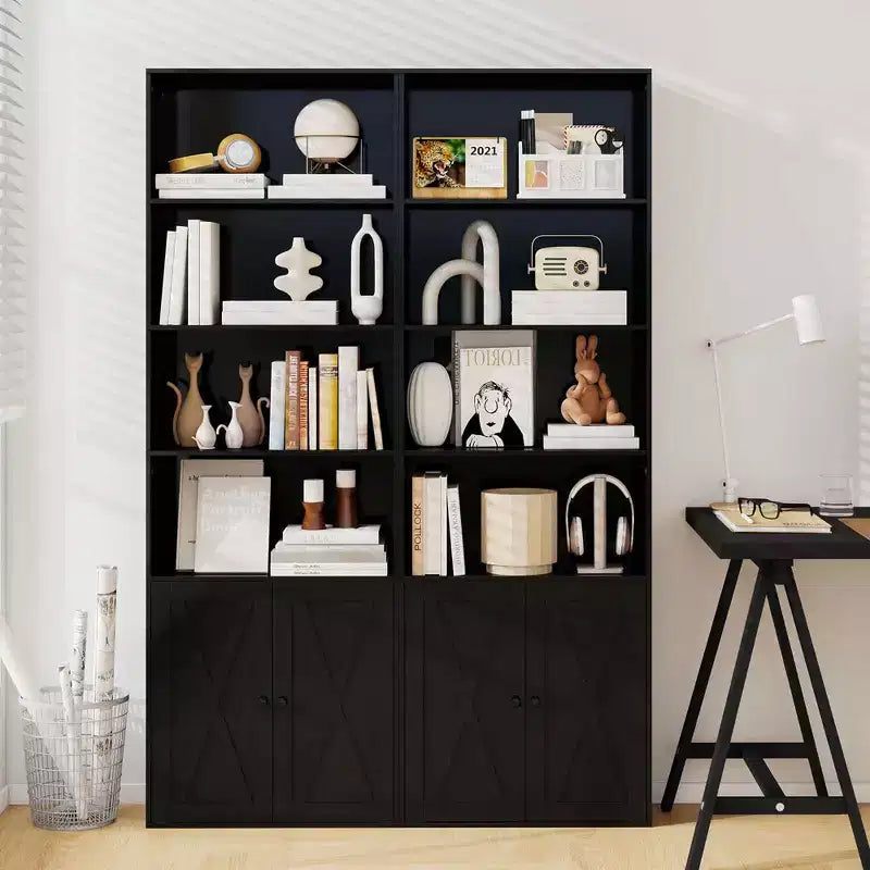 Costway 71 Farmhouse Bookcase with Doors with 6 Shelves & 2-Door Cabinet for Bedroom White/Black