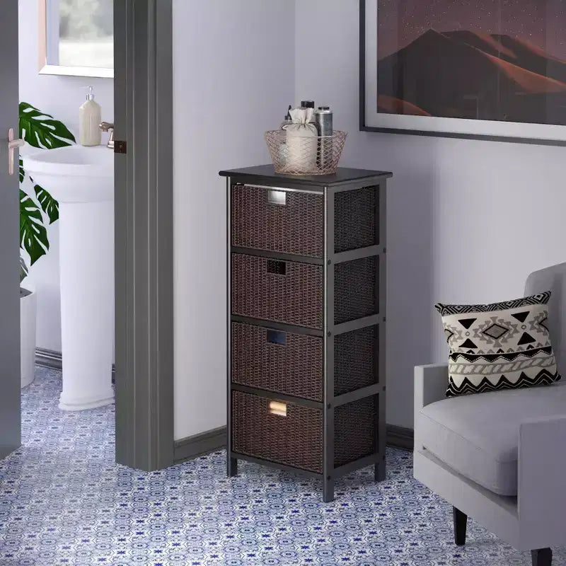 36.81" Omaha Storage Rack with Baskets Black - Winsome: Mid-Century 4-Drawer Tower
