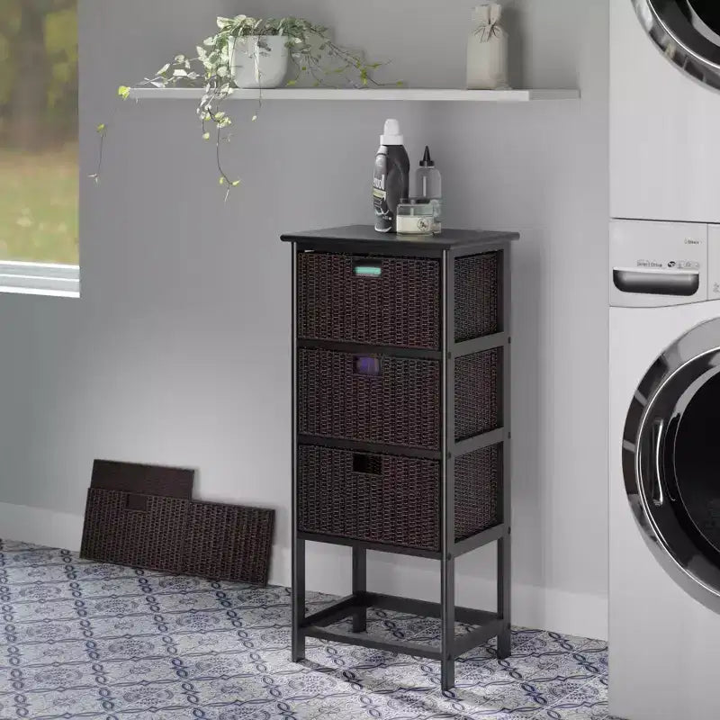 36.81" Omaha Storage Rack with Baskets Black - Winsome: Mid-Century 4-Drawer Tower