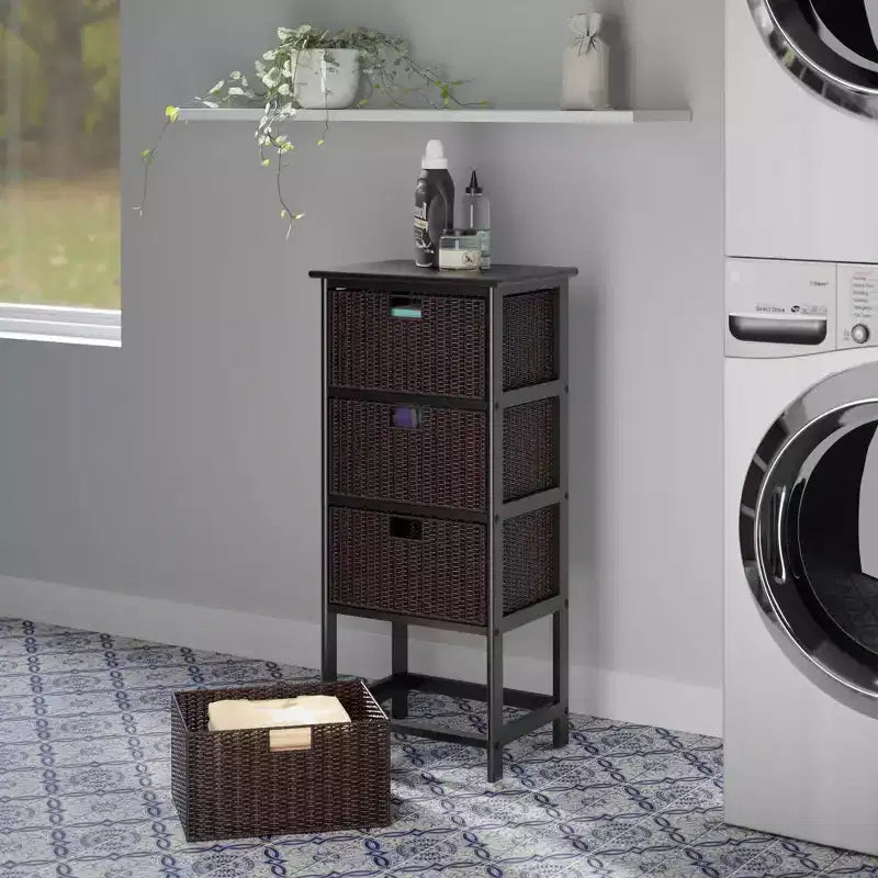 36.81" Omaha Storage Rack with Baskets Black - Winsome: Mid-Century 4-Drawer Tower