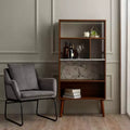 Libreria da 58" con ripiano in finto marmo, gambe in legno massello color noce - Mobile contenitore di metà secolo, 4 ripiani aperti