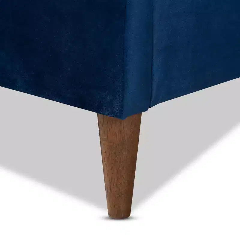Queen Frida Platform Bed Navy Blue - Baxton Studio: Mid-Century Design, Tapered Legs, Velvet Upholstery
