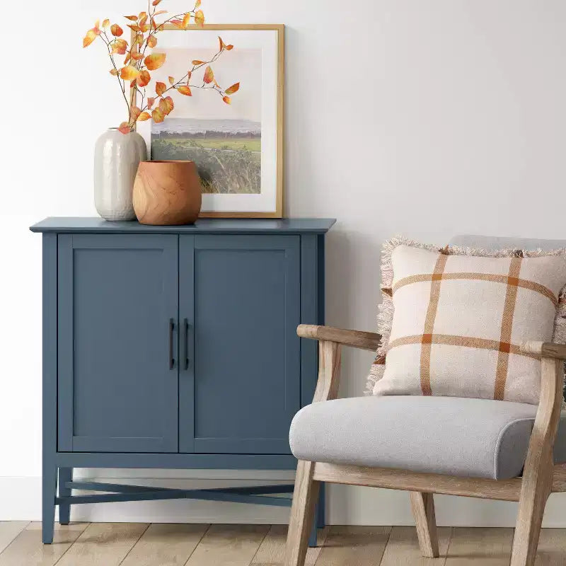 Elloree Storage Cabinet Navy - Threshold™: Home Office Organizer with Divided Interior, Pine Frame