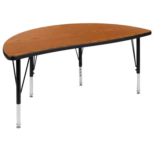 Flash Furniture 47.5 Half Circle Wave Flexible Collaborative Thermal Laminate Activity Table - Height Adjustable Short Legs