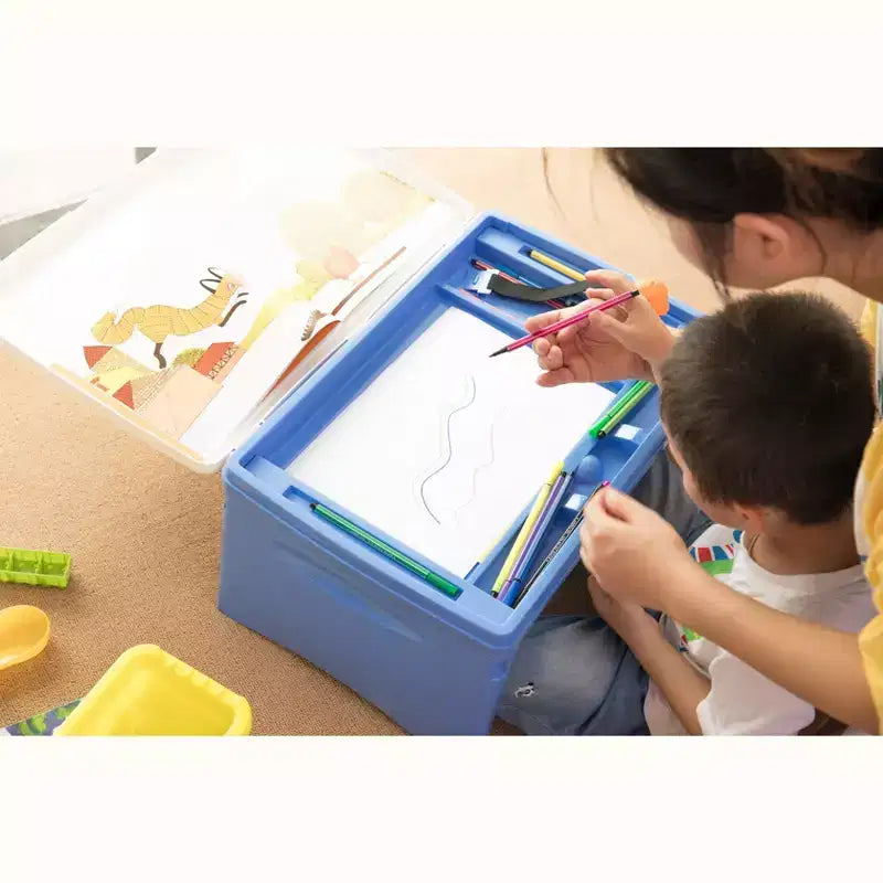 Basicwise Kids Portable Fold-able Plastic Lap Tray, Blue and White