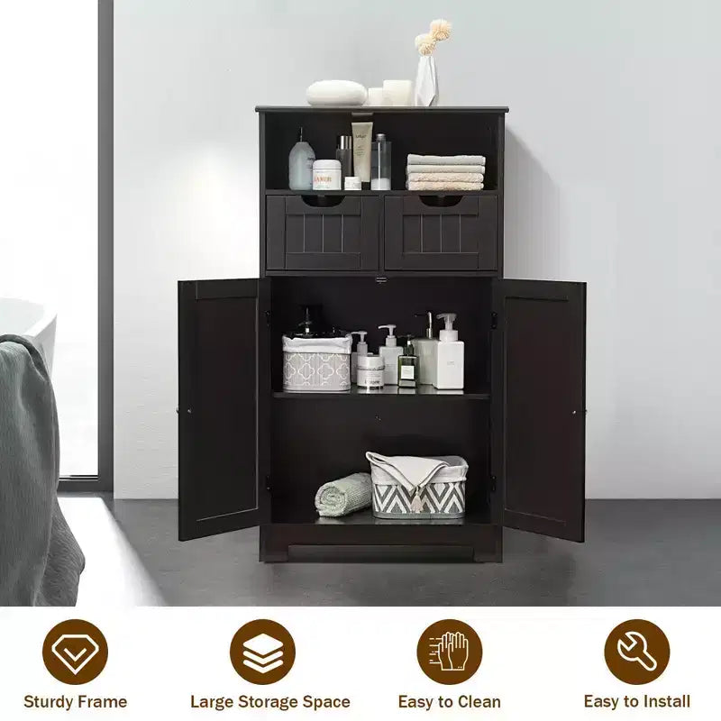 Costway Bathroom Floor Cabinet Wooden Storage Organizer w/Drawer Doors
