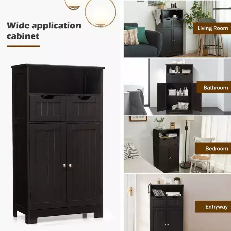 Costway Bathroom Floor Cabinet Wooden Storage Organizer w/Drawer Doors
