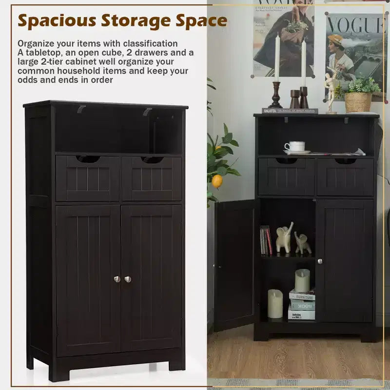 Costway Bathroom Floor Cabinet Wooden Storage Organizer w/Drawer Doors