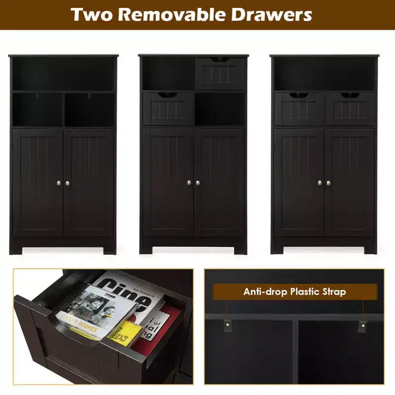 Costway Bathroom Floor Cabinet Wooden Storage Organizer w/Drawer Doors