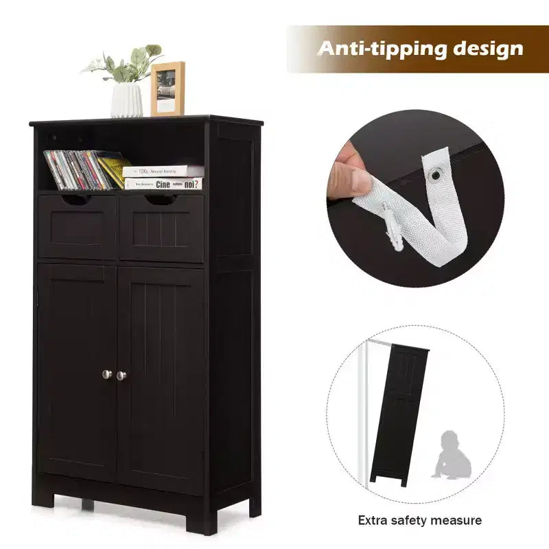 Costway Bathroom Floor Cabinet Wooden Storage Organizer w/Drawer Doors