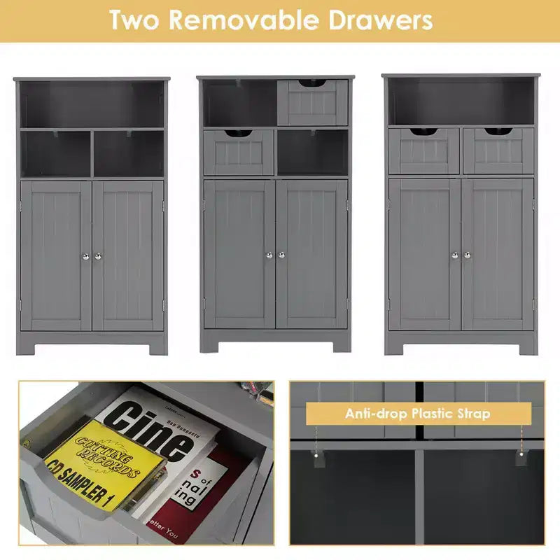 Costway Bathroom Floor Cabinet Wooden Storage Organizer w/Drawer Doors