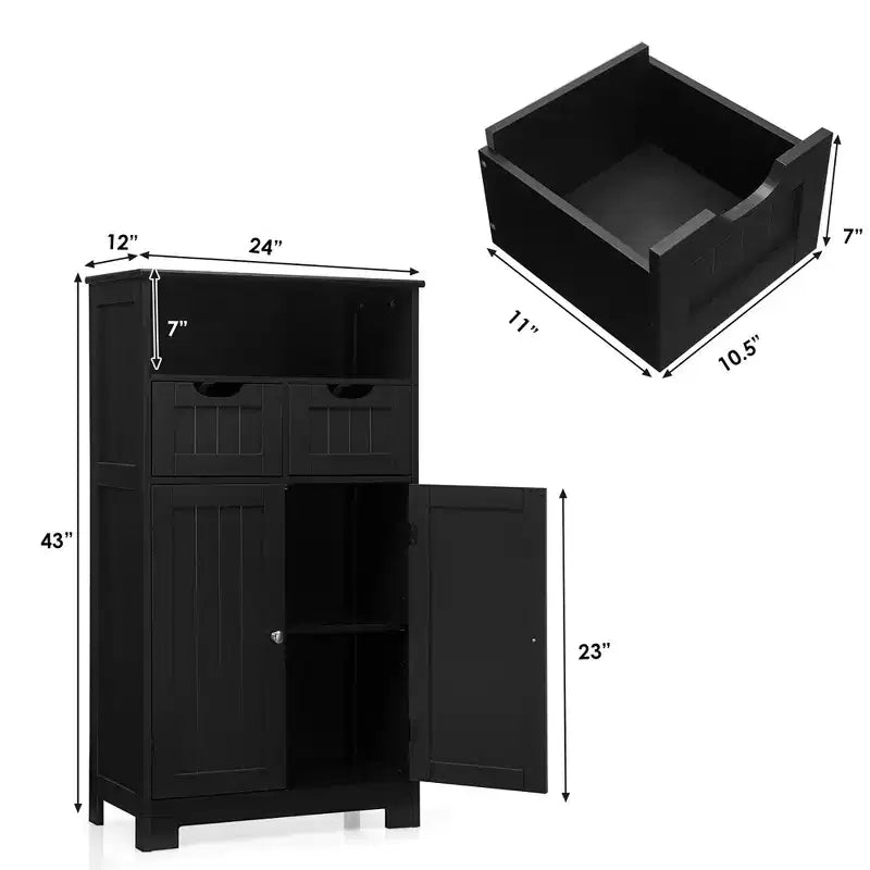 Costway Bathroom Floor Cabinet Wooden Storage Organizer w/Drawer Doors