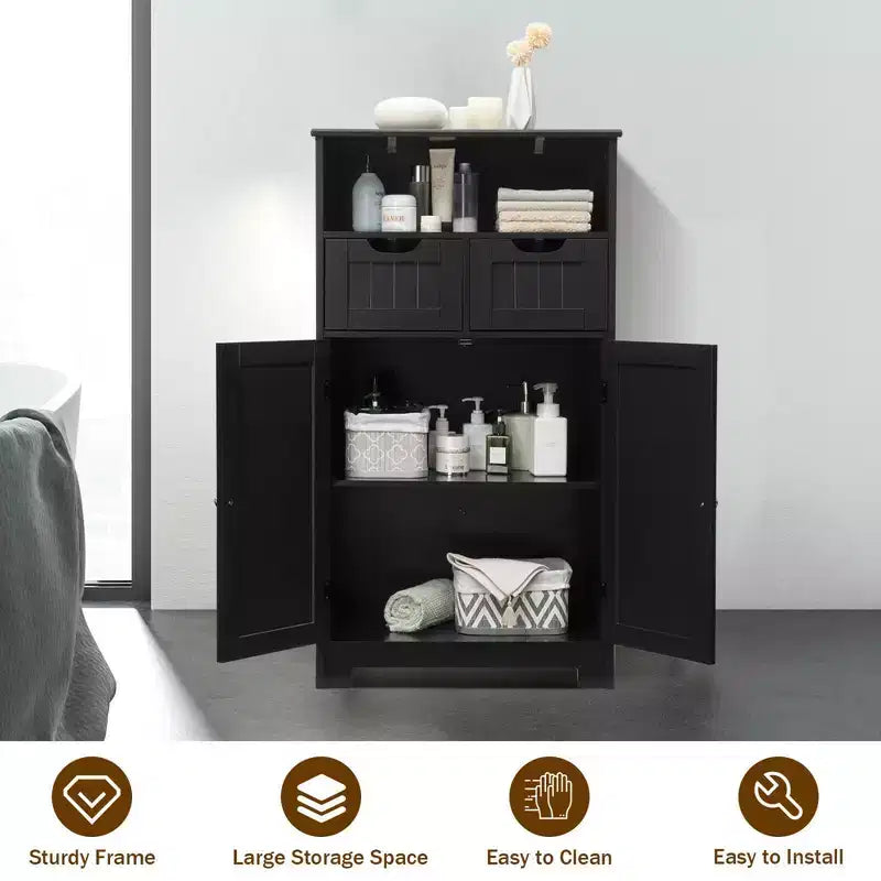 Costway Bathroom Floor Cabinet Wooden Storage Organizer w/Drawer Doors