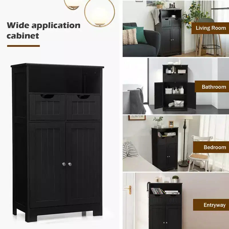 Costway Bathroom Floor Cabinet Wooden Storage Organizer w/Drawer Doors