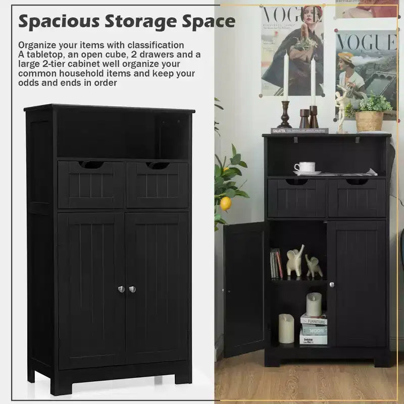 Costway Bathroom Floor Cabinet Wooden Storage Organizer w/Drawer Doors